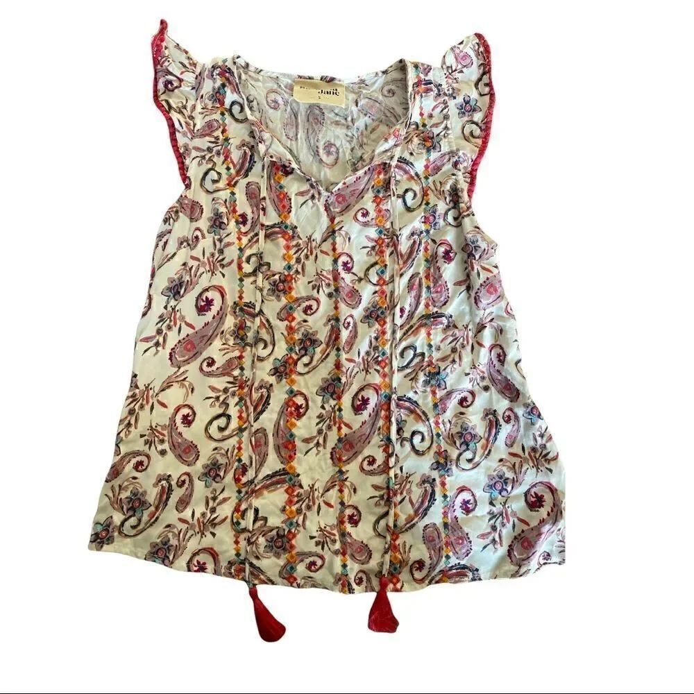 Savanna Jane | Floral Embroidered Ruffle Tank Top | S
